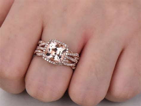 Cushion Morganite Trio Bridal Set Infinite Love Diamond Bands