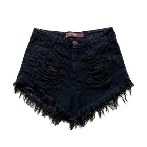 Short Jeans Cintura Alta Preto Rasgado Desfiado Tamanho 40 Shopee Brasil