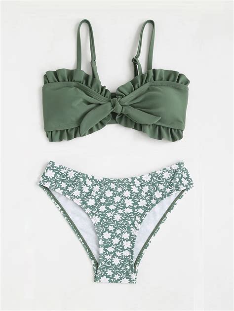 Tween Girl Floral Frill Trim Bikini Set Summer Beach SHEIN EUR