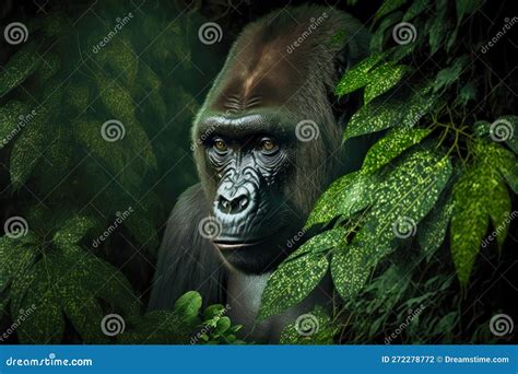 African Gorilla with Light Spots on Skin Lurked in Dense Foliage Stock ...