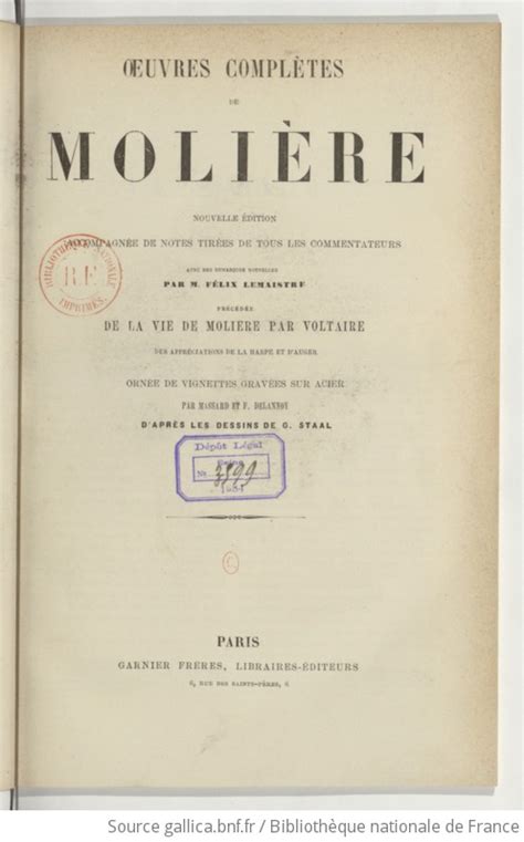 Oeuvres Compl Tes De Moli Re Nouvelle Dition Accompagn E De Notes