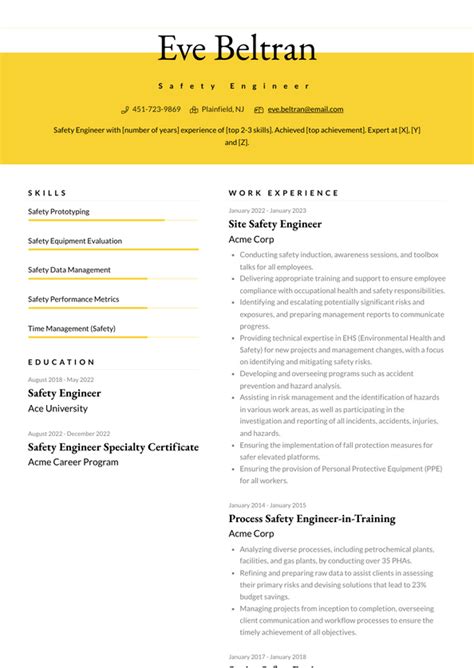 Safety Engineer Resume Examples and Templates