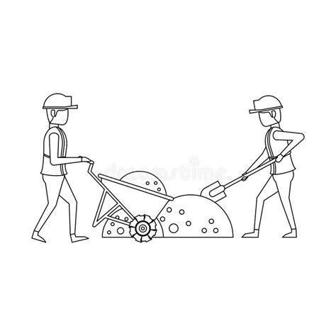 Construction Architectural Engineering Work Cartoon In Black And White