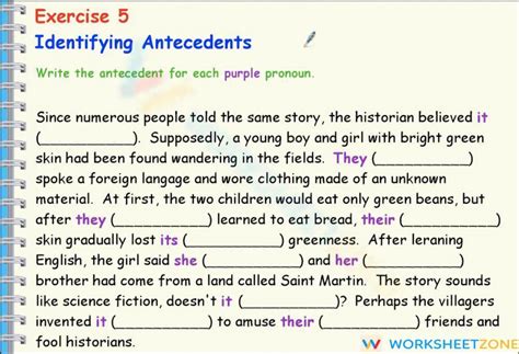 Pronouns And Antecedents In A Story Worksheet