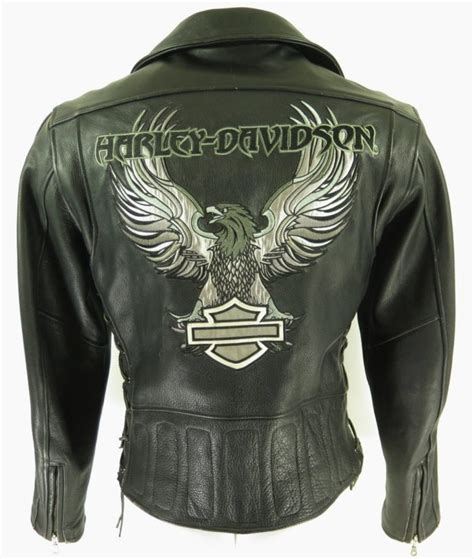 Harley Davidson Motorcycle Leather Jacket Mens L Biker Black Eagle