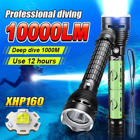 10000LM Professional XHP160 Diving Flashlight IPX8 Waterproof Dive