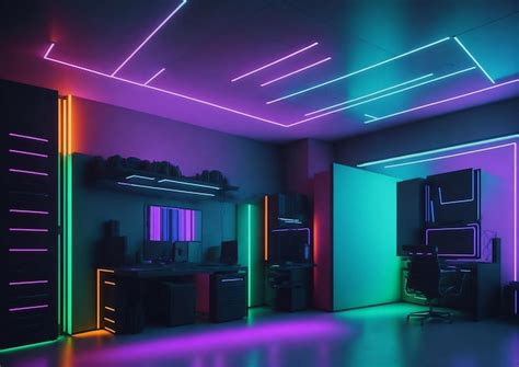 A Room With A Neon Lights On The Ceiling Premium Ai Generated Image