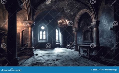 Haunted Castle Interior on Creepy Spooky Night Stock Illustration - Illustration of architecture ...