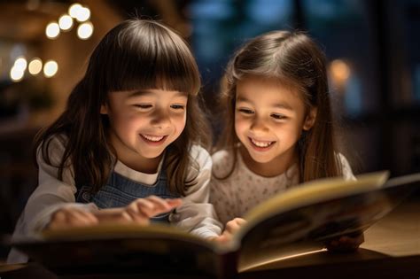 Menino E Menina Lendo Um Livro Foto Premium