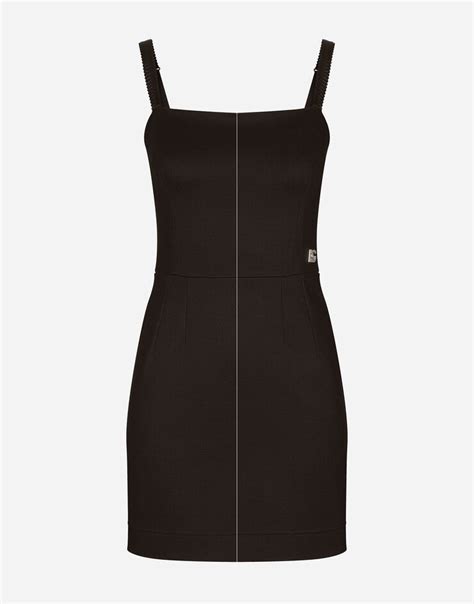 Short Milano Rib Dress With Dg Logo In Black For Dolceandgabbana® Us