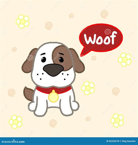 Cartoon Cute Puppy Say Woof Drawing For Kidsvector Illustration Stock