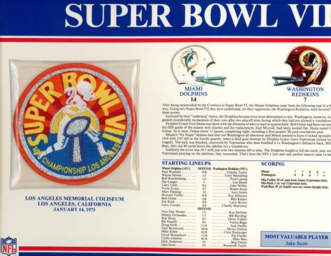 Super Bowl Vii Patch Stat Card Official Willabee And Ward Denver Autographs