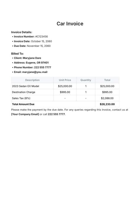 Free Vehicle Invoice Templates, Editable and Printable