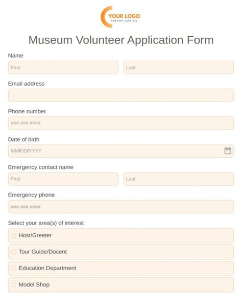 Free Museum Volunteer Application Form Template