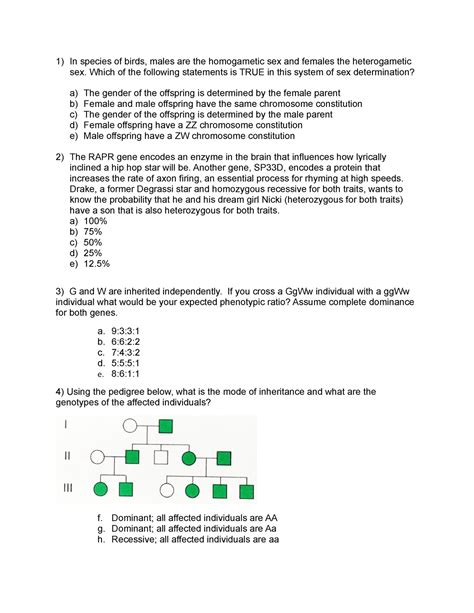 Mock Midterm 1 In Species Of Birds Males Are The Homogametic Sex And