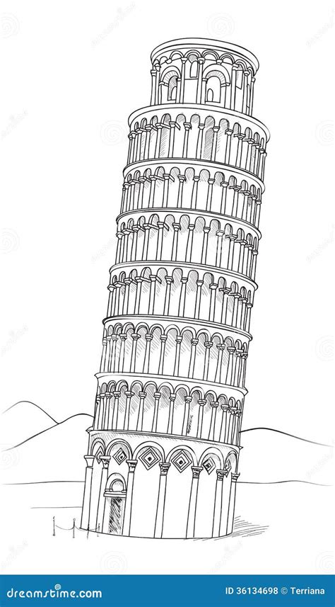 Torre De Pisa Ejemplo Dibujado Mano Torre Inclinada De Pisa Toscana