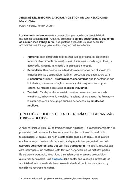 Analisis Del Entorno Laboral Y Gestion De Las Relaciones Laborales