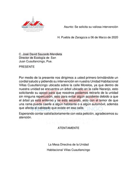 Cómo Redactar Un Oficio De Petición Ejemplo De Carta Formal Carta