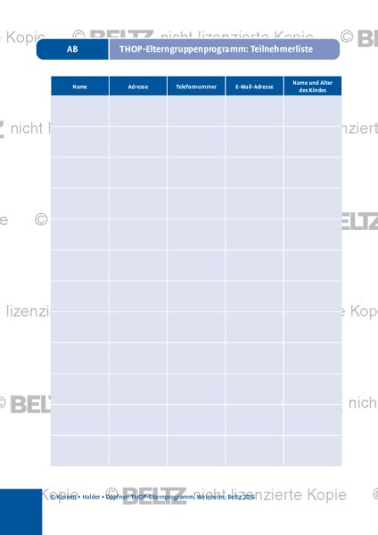 THOP Elternprogramm Manual für Gruppenleiter Teilnehmerliste