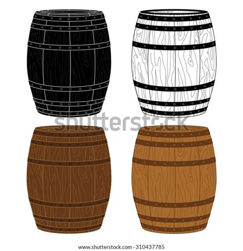 Four Wooden Barrels Vector Set Of Different Barrels Isolated On White