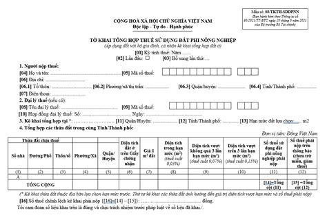 Mẫu và cách viết tờ khai thuế phi nông nghiệp