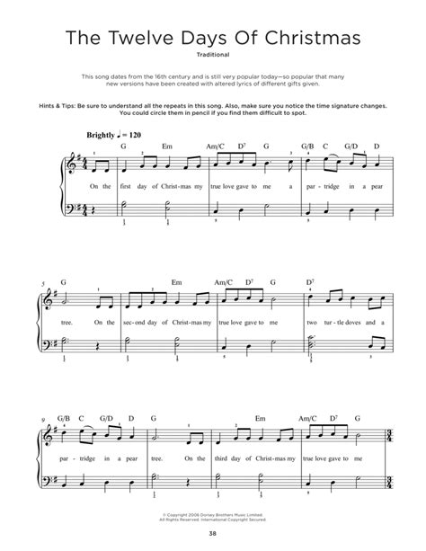 The Twelve Days Of Christmas Easy Piano Digital Sheet Music Sheet