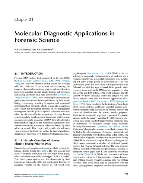 Molecular Diagnostic Applications In Forensic Science Mckiernan 1 And P Danielson 1 2 1