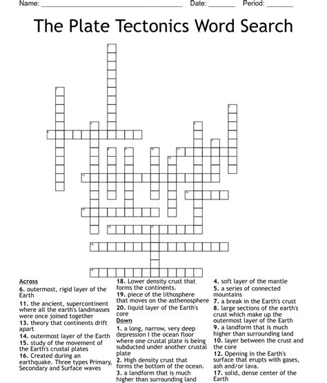 The Plate Tectonics Word Search Crossword Wordmint