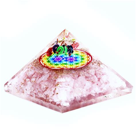 Orgonite Pyramid Rose Quartz Rainbow Flower Of Life 70 Mm