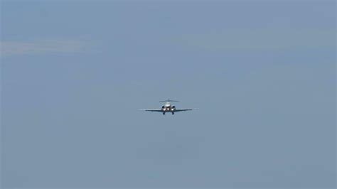 Civil Airplane Approaching For Landing Bottom View Jet Plane Overhead