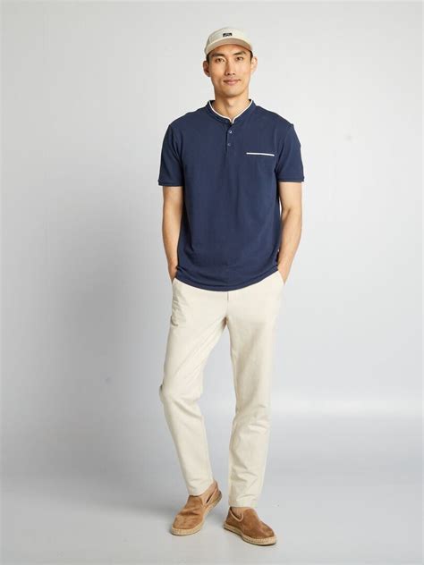 Polo Col Mao En Piqu De Coton Bleu Marine Kiabi