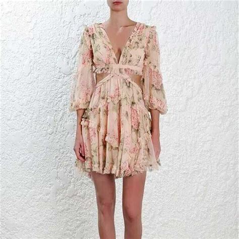 2019 Summer Sexy Backless Beach Print Dress Women Chiffon V Neck Hollow