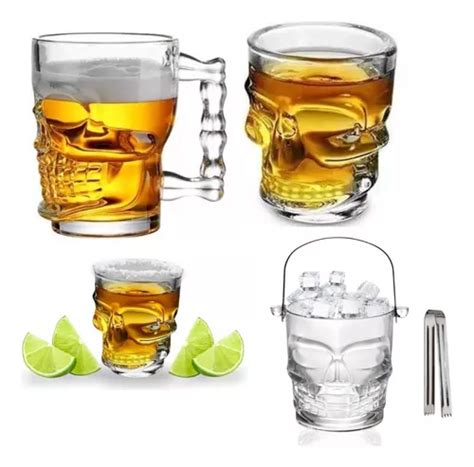 Pack 6 Vasos Whisky 6 Shoperos 6 Shot Hielera Calavera Cuotas