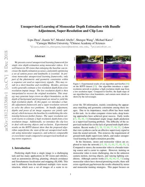 Unsupervised Learning Of Monocular Depth Estimation With Bundle