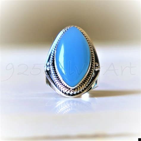 Blaue Chalcedon Ring Sterling Silber Designer L Nette Ring