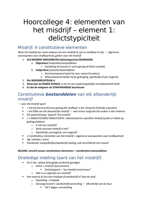 Strafrecht Hoorcollege Definitief Hoorcollege Elementen Van Het