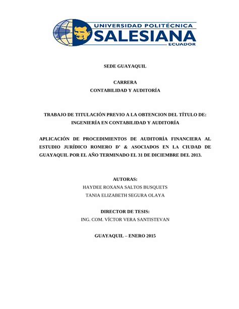 Pdf Aplicaci N De Procedimientos De Auditor A Financiera Al