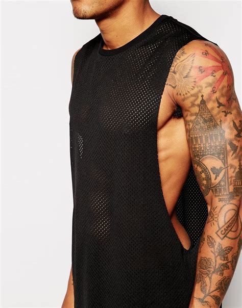 Lyst Asos Longline Sleeveless T Shirt In Mesh In Black For Men