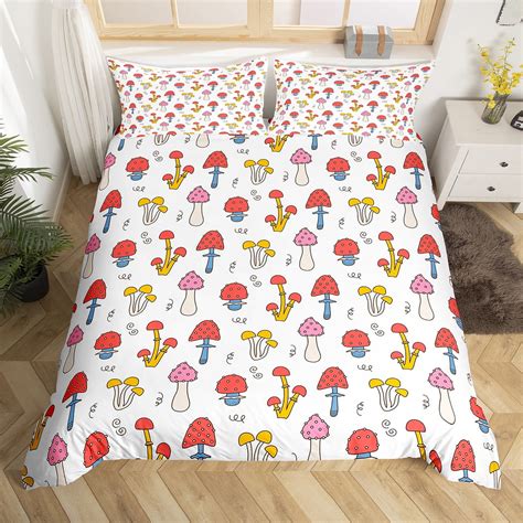 Yst Kawaii Mushroom Comforter Cover For Kids Cute Hippie Mushrooms Bed