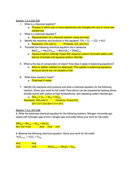 Solution Types Of Chemical Reactions Worksheet Answers Studypool