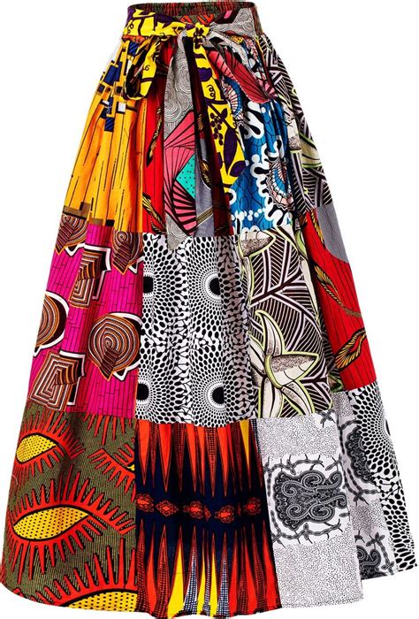 Hongyuamy Womens African Print Elastic Waist A Line Long Maxi Skirt With Pockets African