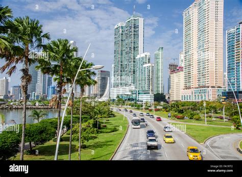 Panama City Skyline and Cinta Costera Park, Panama City, Central ...