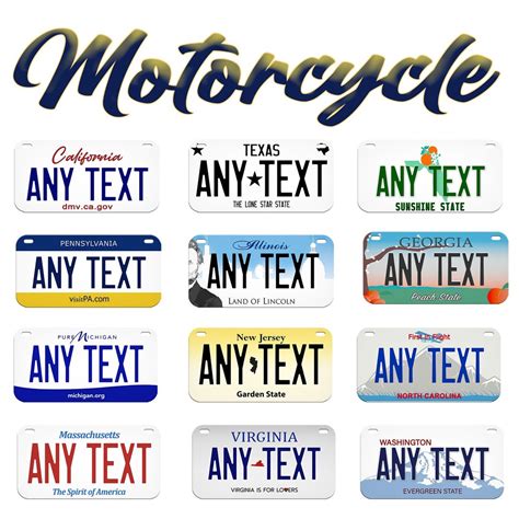 Custom Motorcycle License Plate Personalized Name Customized Text All 50 States 3 Sizes Car Tag