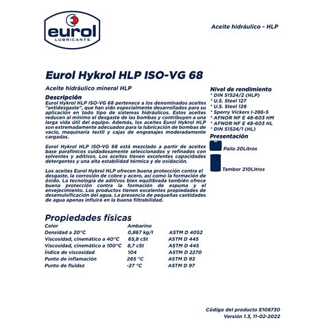 Aceite Hidr Ulico Mineral Eurol Hykrol Hlp Iso Vg L Procura Center