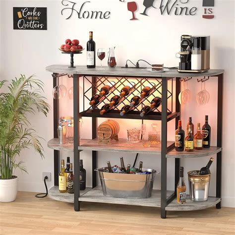 Tier Metal Coffee Bar Cabinet With Integrated Power Outlets And Led