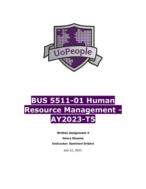 BUS 5511 Wa4 Written Assignment 4 BUS 5511 01 Human Resource