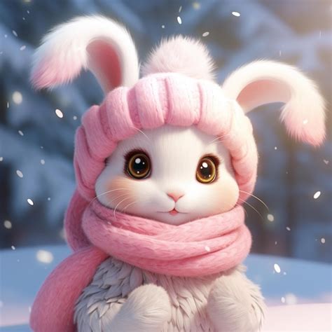 Premium Ai Image There Is A White Rabbit Wearing A Pink Hat And Scarf