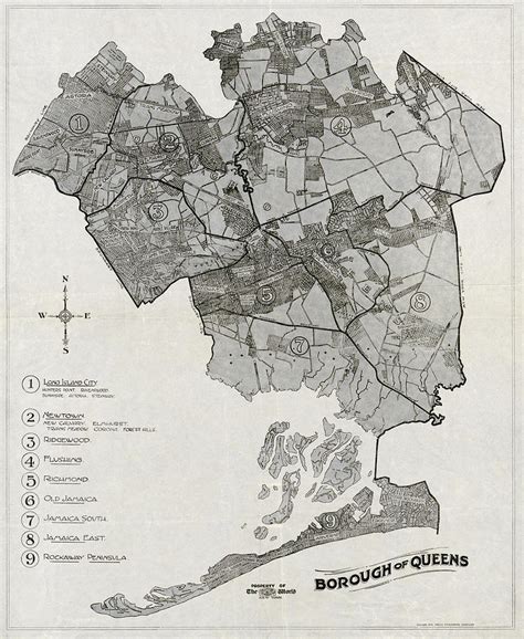 Borough Of Queens Map 1918 Photograph By Compass Rose Maps Pixels