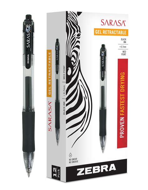 Zebra Sarasa Retractable Gel Ink Pens Medium Point 0 7mm Black Rapid