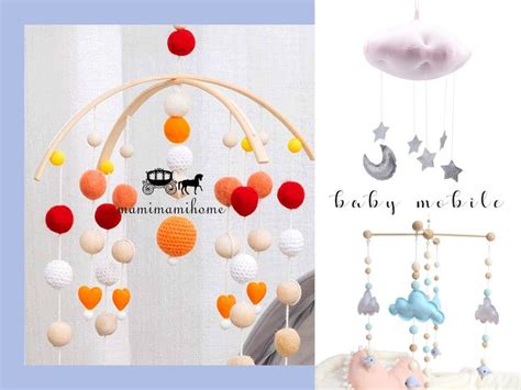 Baby Crib Mobile Blue Crib Mobile Boy Nursery Mobile Felt Ball Mobil